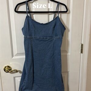 Casual Denim Slip Dress - Blue